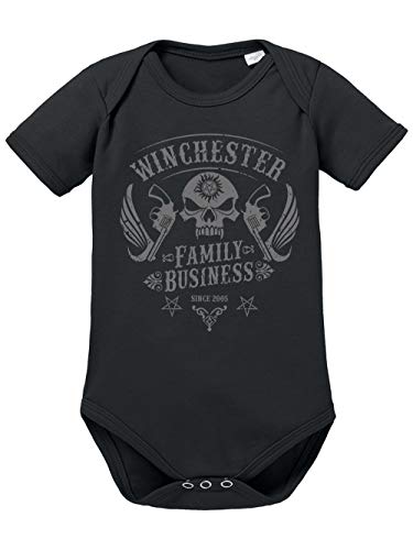 clothinx Winchester Family Business Skull Patch Design | Join The Hunt als Dämonenjäger im klassischen Biker Style Baby-Body Bio Schwarz Gr. 50-56 von clothinx