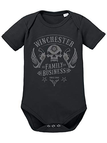 clothinx Winchester Family Business Skull Patch Design | Join The Hunt als Dämonenjäger im klassischen Biker Style Baby-Body Bio Schwarz Gr. 68 von clothinx