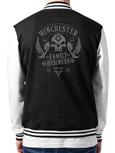 clothinx Winchester Family Business Skull Patch Design | Join The Hunt als Dämonenjäger im klassischen Biker Style College-Jacke Unisex Schwarz/Weiß Gr. M von clothinx