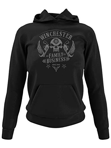 clothinx Winchester Family Business Skull Patch Design | Join The Hunt als Dämonenjäger im klassischen Biker Style Damen Kapuzen-Pullover Schwarz Gr. XL von clothinx