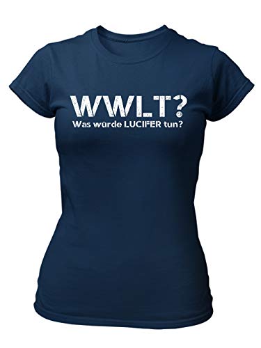 clothinx was würde Lucifer tun? Damen T-Shirt Fit Navy Gr. M von clothinx