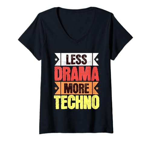Damen Techno-Outfit, weniger Drama, mehr Techno, elektronische Musik, Raver. T-Shirt mit V-Ausschnitt von clubbing outfit techno party raver tekk festival