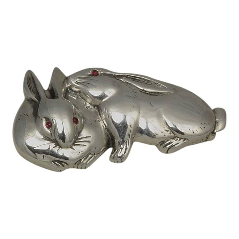 Hasen Brosche-sterling Silber-Hase Hase-Rubin Set Augen-Kuschelhase-Ostern-Hasen-Anstecknadel von clydekirton