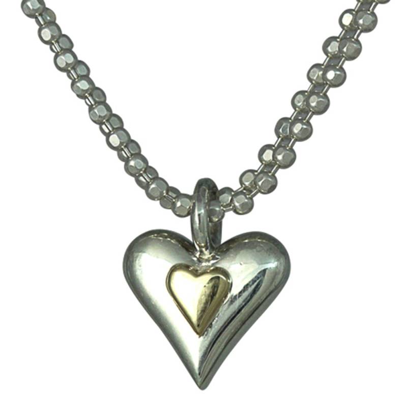 Herz-Halskette - Mixed Metal Gold Und Silber-Herz-Anhänger, Sterling Silber Herz, Solid Herz-Halskette, Doppel-Ketten-Halskette von clydekirton