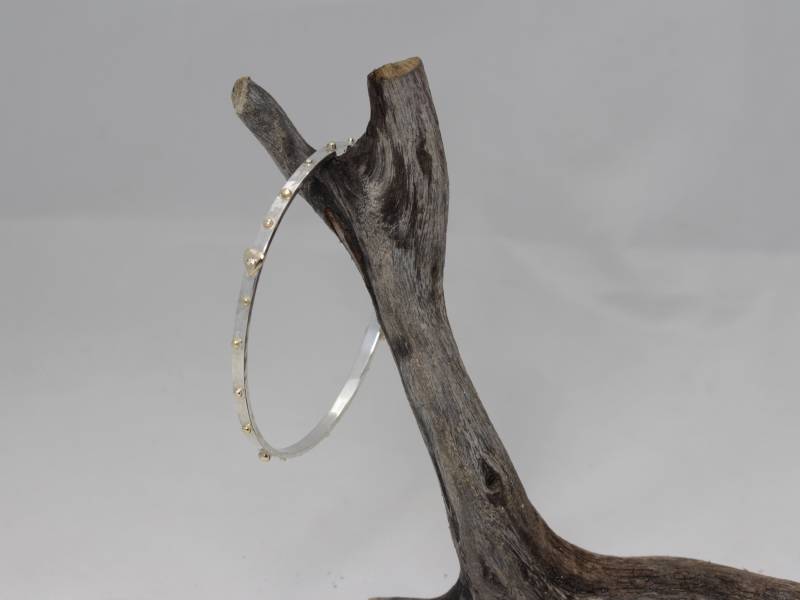 Silber Und Gold Herz Armreif - Diamant Set Stapel Armreif-Hand Schmiede Armreif-Solid Perle Akzent Armreif-Gemischt Edelmetall von clydekirton