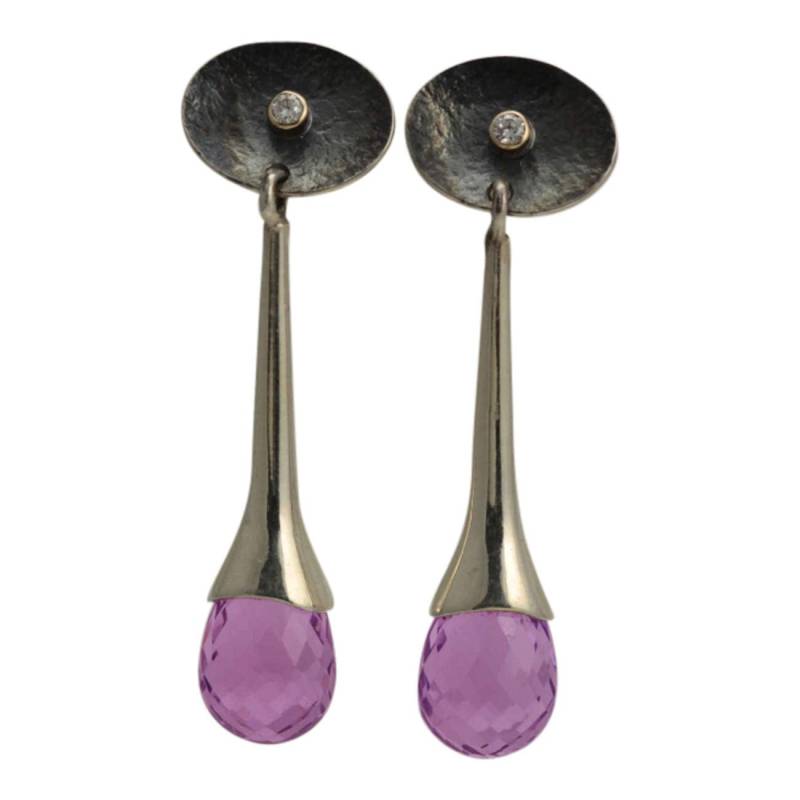 Tropfen Ohrringe-sterling Silber-Diamant Set Amethyst Briolette -Oxidised Finish Ohrstecker-Dangly Ohrringe von clydekirton