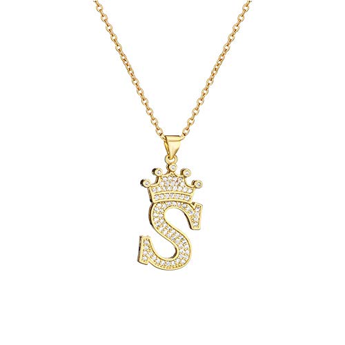 cmoonry A-Z Kronen-Initialen-Halskette für Männer und Frauen, 14 Karat vergoldet, Iced Out-Monogramm-Anhänger mit 45,7 cm Kette + 5,1 cm (verlängert), DIY-Namensschmuck, Metall, Zirkonia von cmoonry