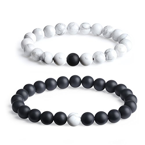 COAI Freundschaftsarmbänder Partner Armband Distance Bracelets aus Mattem Onyx und Howlith Yin und Yang Armbänder COAI Freundschaftsarmbänder Partner Armband Distance Bracelets aus Mattem Onyx und Howlith Yin und Yang Armbänder von coai