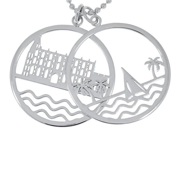 Doppel-Anhänger Mallorca Mit Kathedrale La Seu Und Segelboot, 925Er Silber, Rhodiniert von Inselklunker