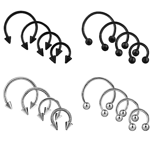 cobee 18G Hufeisen Reifen, 32 Stück, Edelstahl Hufeisen Nasen Septum Ringe Hufeisen Ringe für Männer Septum Piercing Schmuck Knorpel Ohrring Augenbrauen Ringe, 6 mm, 8 mm, 10 mm, 12 mm (Stil B) von cobee