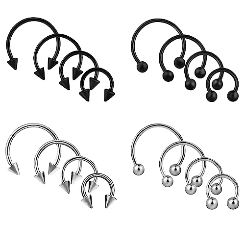 Cobee 18G Hufeisen Reifen, 32 Stück, Edelstahl Hufeisen Nasen Septum Ringe Hufeisen Ringe für Männer Septum Piercing Schmuck Knorpel Ohrring Augenbrauen Ringe, 6 mm, 8 mm, 10 mm, 12 mm (Stil B) von Cobee