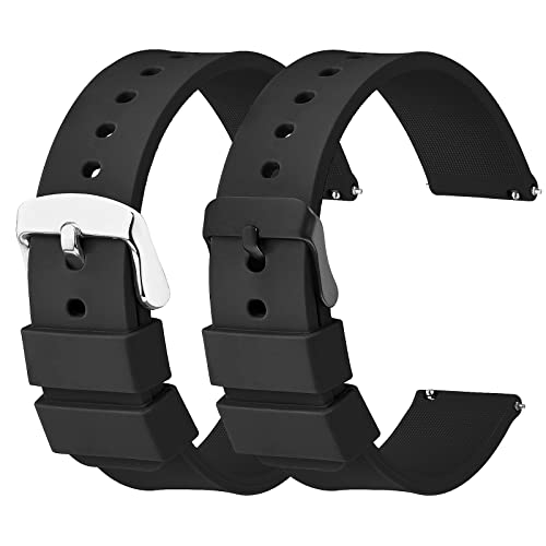Cobee 2 Stück Silikon Uhrenarmbänder Schnell lösbare Wasserdichte Weiche Uhrenarmbänder mit Schwarzer Oder Silberner Edelstahlschnalle, Kompatibel mit Smart Watch Sportuhren Armbändern (22mm) von Cobee