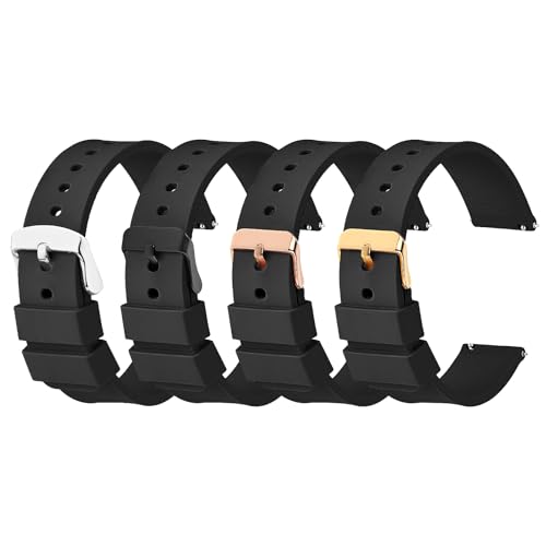 Cobee 4 Stück Silikon Uhrenarmbänder schnell lösbare wasserdichte weiche Uhrenarmbänder mit schwarzer oder silberner Edelstahlschnalle, kompatibel mit Sportuhren Armbändern(20mm) von Cobee