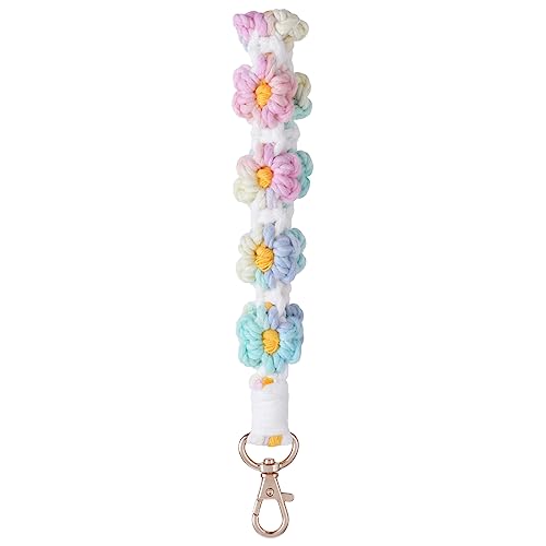 Cobee Gänseblümchen Makramee Schlüsselanhänger - Handgefertigt Boho Halter, Armband, Buntes Schlüsselanhänger (Regenbogen) von Cobee