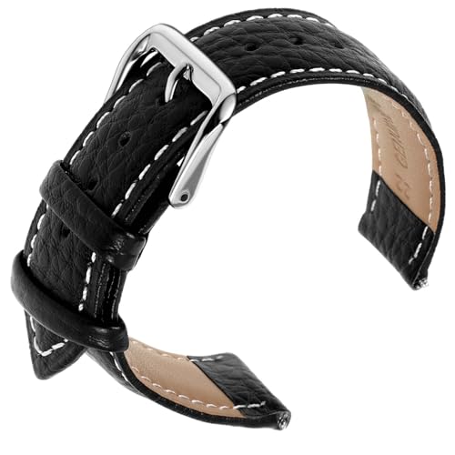 Cobee Leder Uhrenarmbänder, strukturiertes gepolstertes Vintage Uhrenarmband mit Edelstahl Schließe Schnellverschluss Ersatzarmband aus weichem Rindsleder mit Federwerkzeug(Schwarz,22mm) von Cobee