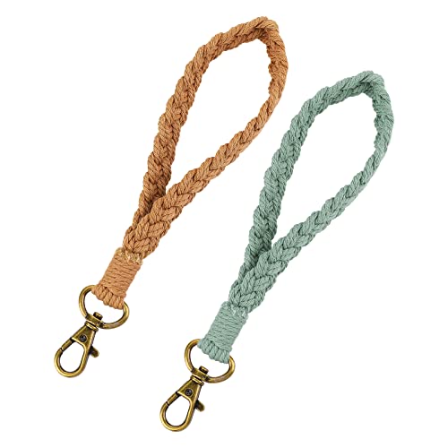 cobee Makramee Schlüsselanhänger, 2 teilig, Boho Makramee, Schlüsselanhänger handgefertigt Schlüsselanhänger buntes Armband Schlüsselanhänger Handgelenk Lanyard (Hellgrün, Braun) von cobee