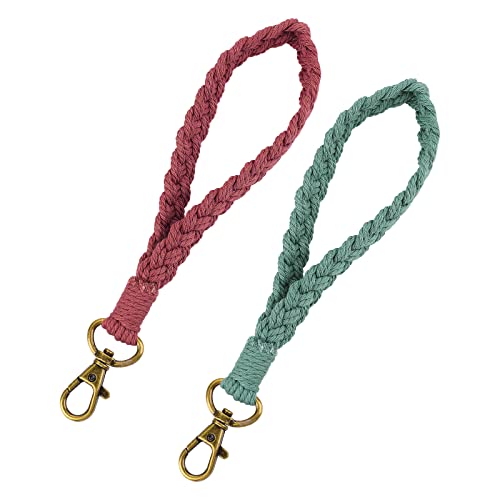 cobee Makramee Schlüsselanhänger, 2 teilig, Boho Makramee, Schlüsselanhänger handgefertigt Schlüsselanhänger buntes Armband Schlüsselanhänger Handgelenk Lanyard (Rot, Dunkelgrün) von cobee