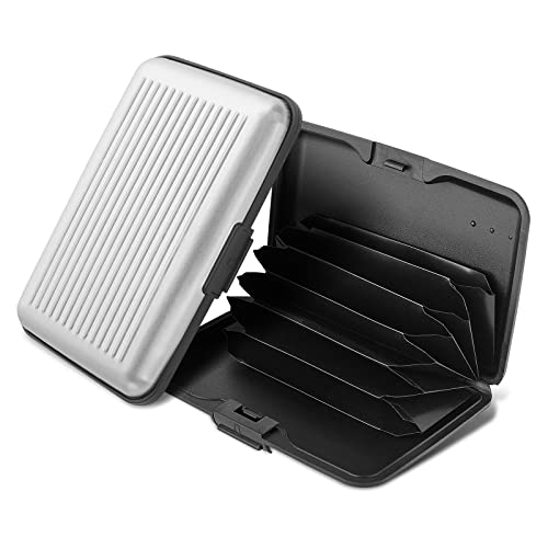 Cobee 2 Stück Mini Kreditkartenetui RFID Blockierender Kreditkartenschutz Aluminium Visitenkartenetui für Frauen oder Männer ID Organizer Wallet mit 6 Slots ID Case Travel Wallet (Schwarz, Silber) von Cobee