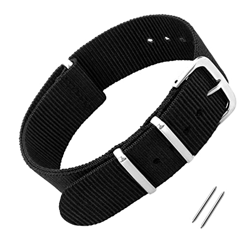 cobee Uhrenarmband aus Nylon, Armbänder für Männer und Frauen Ersatz Militärarmband mit 4 Ringen Armband Uhrenarmbänder Schwarze Uhrenarmbänder mit silberner Metallschnalle (18mm, Schwarz) von cobee