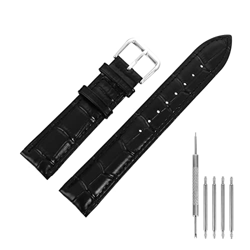 cobee 20 mm Leder-Uhrenarmbänder, weich, schwarz, Alligator-Prägung, Ersatz-Uhrenarmband für Damen und Herren, Smartwatch-Armbänder, Sportuhren, Armbandverschluss, Leder Armbänder von cobee