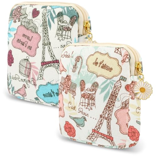 Cobee Tampon Aufbewahrung, 2 Stück Damenbinden Aufbewahrungstasche mit Reißverschluss Niedliche Gänseblümchen Perioden Binden Tasche Slipeinlagen Box Geldbörse für Frauen Teenager von Cobee