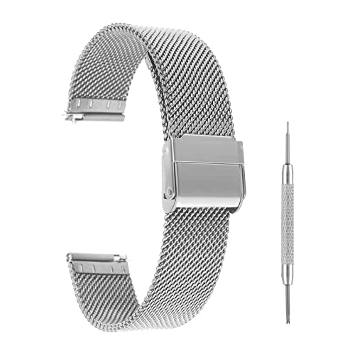 Cobee Uhrenarmbänder, Uhrenarmband mit Schnellverschluss Verstellbare Uhrenarmbänder aus Edelstahlgewebe 16 mm Stollenbreite Milanaise Mesh Armband Ersatz Edelstahl Mesh Band(Silber) (18 mm, silber) von Cobee