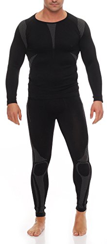 1x Set Funktionsunterwäsche Herren Gr. S/M schwarz/grau Thermo-Unterhose und Thermounterhemd innen angeraut Langarm unterzieh pullover körperwärme kontrolle wintersport ganzjahres kleidung von Cocain underwear