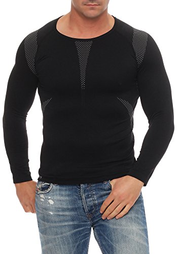 2 Stück Lange Herren-Skiunterhemden Gr L/XL schwarz/grau motorrad-unterwäsche ski-unterwäsche unterhemd männer langarm thermo-unterwäsche angeraut angerauht thermo unterwäsche langarmhemd von Cocain underwear