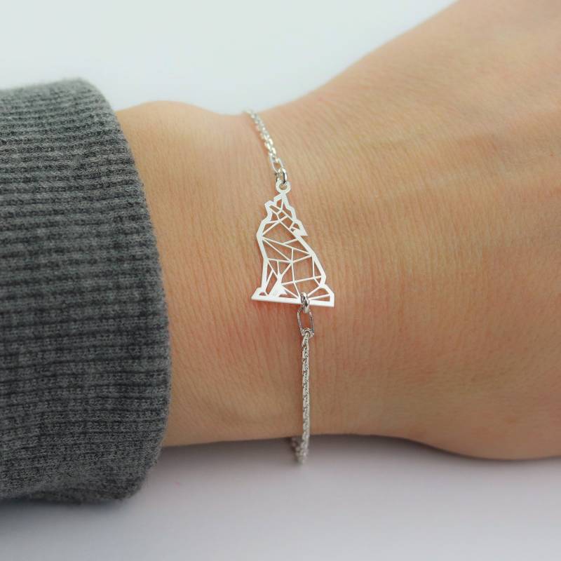 Silber Wolf Armband | Origami Mond Anheulen Heulender Koyote Wolf-Silhouette Liebhaber Geschenk von cocollaArt
