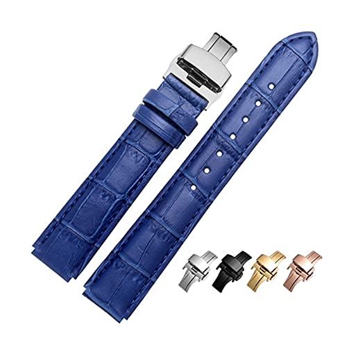 16mm/18mm Frauen Männer echtes Leder-Armband Deployment Faltschließe Replacement mit Quick Release-Frühlings-Stab, Blau, 18mm goldene Schnalle von cocolook
