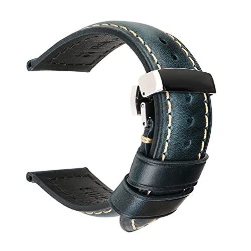 18mm-24mm Echtes Kalbslederband Quick Release Faltschließe Uhrenarmband-Armband-Armbänder Zubehör, Blau, 20mm von cocolook