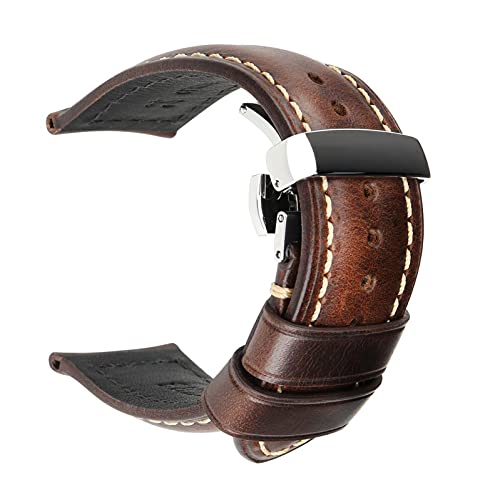 18mm-24mm Echtes Kalbslederband Quick Release Faltschließe Uhrenarmband-Armband-Armbänder Zubehör, Dunkelbraun, 23mm von cocolook
