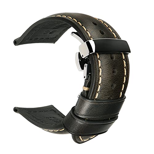 18mm-24mm Echtes Kalbslederband Quick Release Faltschließe Uhrenarmband-Armband-Armbänder Zubehör, Schwarz, 19mm von cocolook