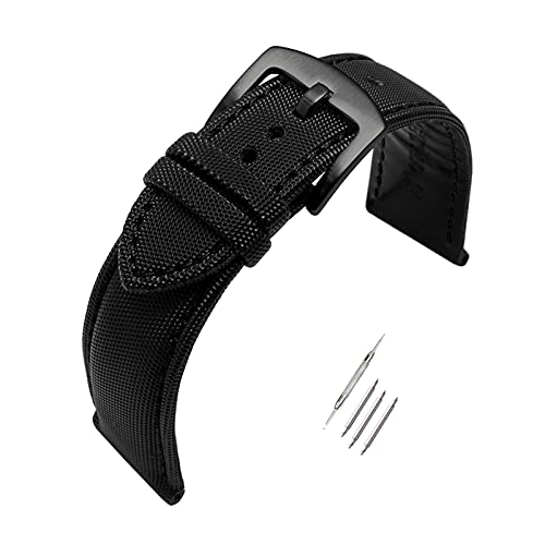 20/21/22/23/24mm Herren Classic Nylon Lederband Pin-Haken Wasserdicht Verschleißfeste Armband Armbänder Zubehör, 21mm von cocolook