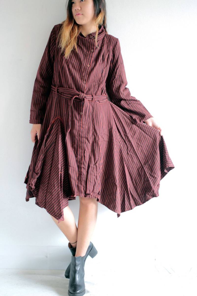 Winterkleid Knielanges Kleid Baumwollmix Wolle Gestreift M Größe Lange Ärmel von cocoricooo