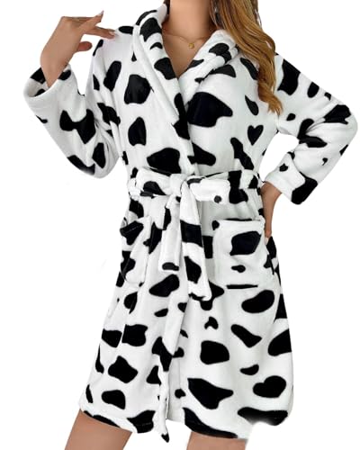 codcm Damen-Bademantel aus Fleece, bedruckt, flauschig, gemütlich, warm, für Dusche, Spa, Hausmantel, Kuh, Large codcm Damen-Bademantel aus Fleece, bedruckt, flauschig, gemütlich, warm, für Dusche, Spa, Hausmantel, Kuh, Large von codcm