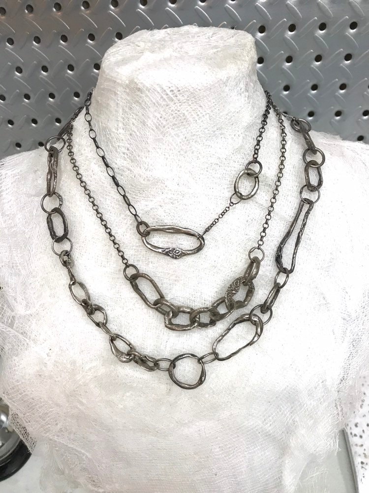 Handgemachte Grobstrick Kette, Feinsilber Primitive Glieder, Layering Oxidierte Oder Natürliche Patina, Handgeformtes Seil Handgemachte Grobstrick Kette, Feinsilber Primitive Glieder, Layering Oxidierte Oder Natürliche Patina, Handgeformtes Seil von codysanantonio