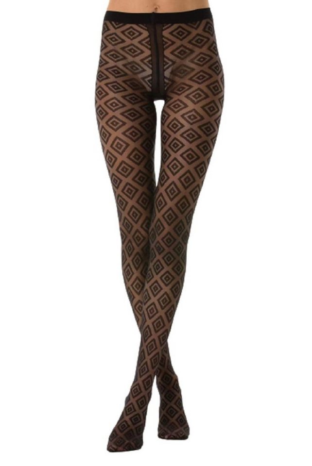 cofi1453 Feinstrumpfhose Damen Strumpfhose mit Karo Optik N.1583 Muster Nero Frauen 40 DEN von cofi1453