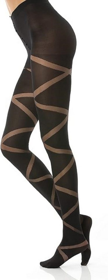 cofi1453 Feinstrumpfhose Damen Strumpfhose mit Muster N.1587 Muster Streifen Nero 80 DEN von cofi1453