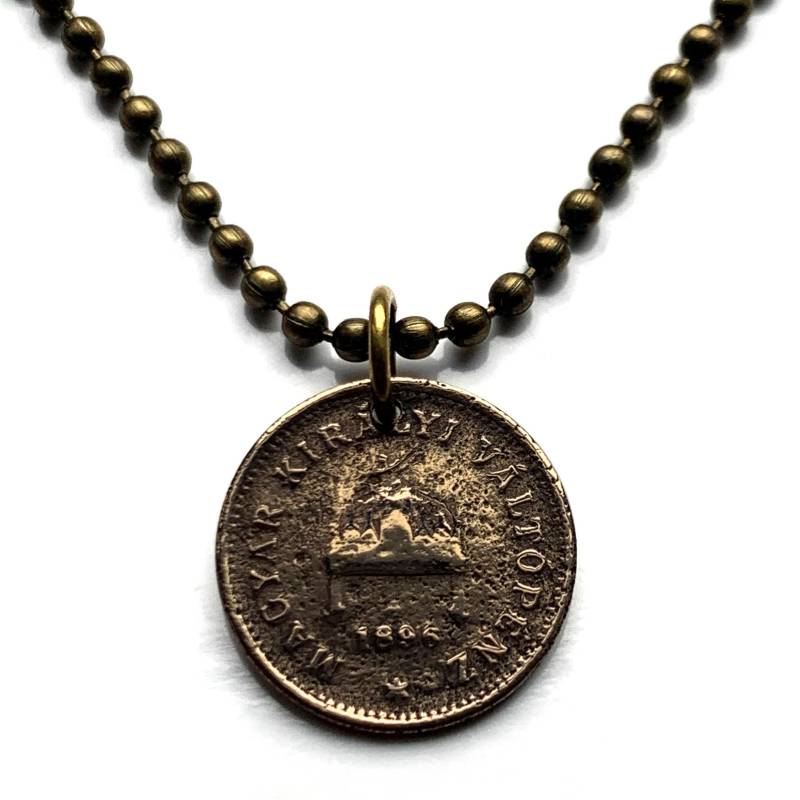 1896 Ungarn Magyar 1 Füller Münzanhänger Heiliger Stephan Heilige Krone Szent Korona Budapest Debrecen Szeged Miskolc Pécs Gyor Gellert N000395 von coinedJEWELRY