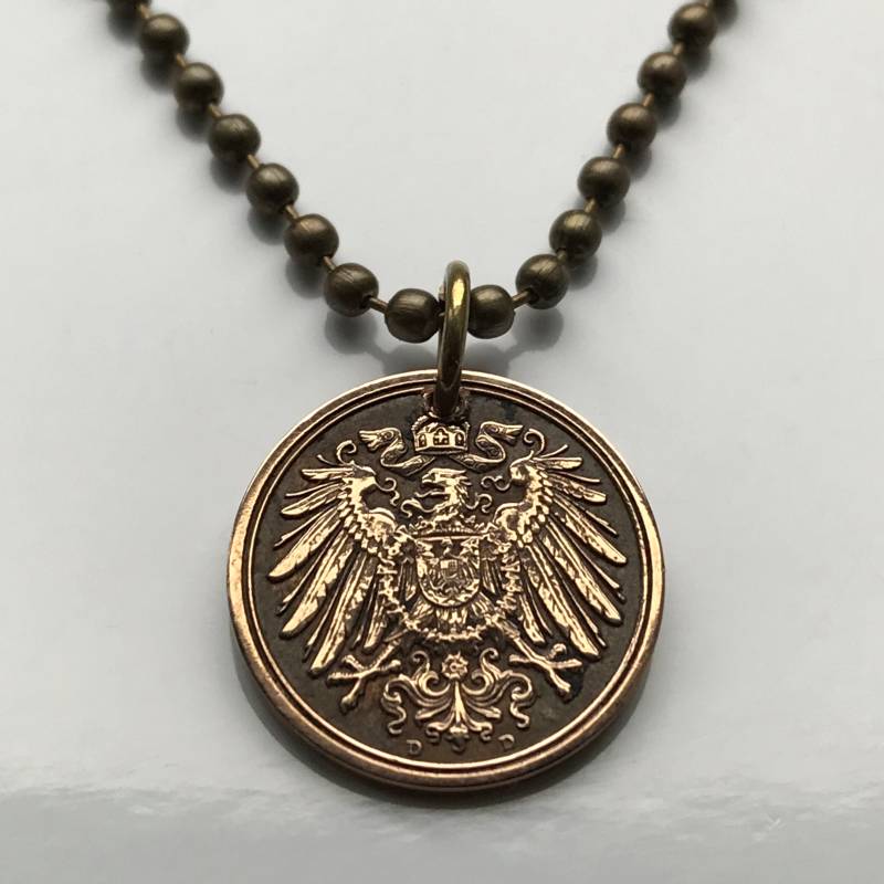 1907 Germany Deutschland 1 Pfennig Münze Anhänger Deutscher Adler Berlin Hamburg München Köln Frankfurt Stuttgart Düsseldorf Dortmund N000292 von coinedJEWELRY