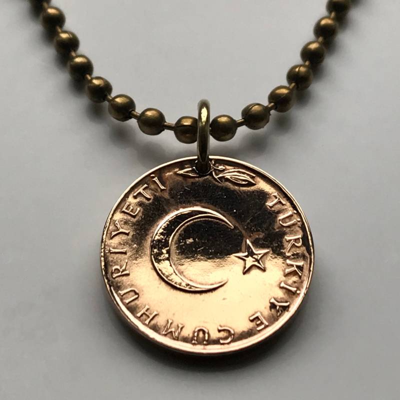 1965 Türkei 5 Kurus Münzanhänger Mondsichel Stern Istanbul Levent Mardin Mandala Canakkale Troy Trabzon Anatolia Göreme Urfa N000795 von coinedJEWELRY