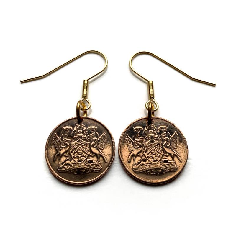 1967 Trinidad & Tobago Cent Münze Ohrringe Scarlet Ibis Cocrico Vögel Point Fortin Diego Martin Rapso Karneval Trinbagonian Karibik E000069 von coinedJEWELRY