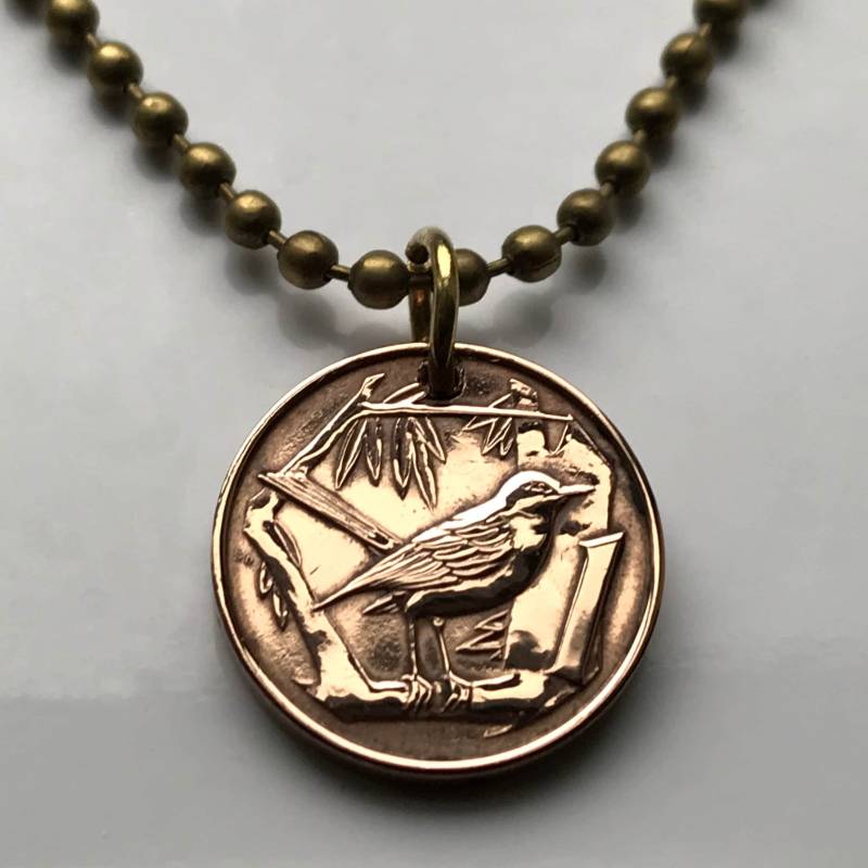 1982 Cayman Islands Cent Münze Anhänger Halskette Grand Drossel Vogel Singvogel Spatzen Karibik Schmuck Uk Bodden Town Jamaika N000319 von coinedJEWELRY