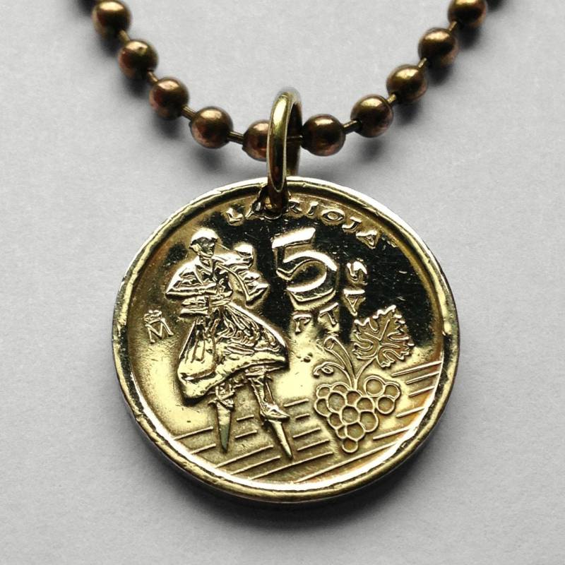 1996 España Spanien 5 Pesetas Münze Anhänger La Rioja Tänzerin Von Anguiano Revellín Porch Logroño Andalusien Malaga Cadiz Grenada Baske N000230 von coinedJEWELRY