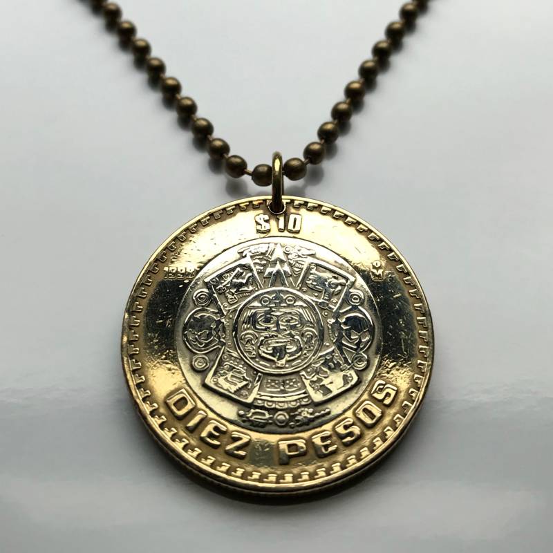 2018 Mexiko 10 Pesos Münzanhänger Azteken Sonne Steinkalender Piedra Del Sol Mexica Skulptur Tōnatiuh Tlaltecuhtli Zócalo Templo Mayor N000160 von coinedJEWELRY