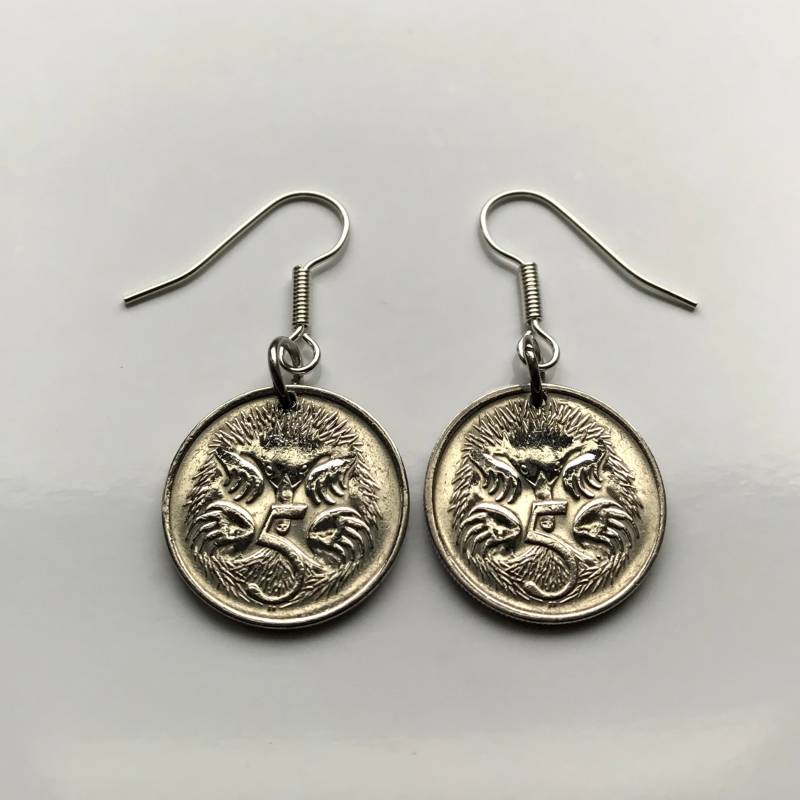 Australien 5 Cent Ohrring Echidna Stachelameisenbär Süßer Igel Aussie Hobart Palmerston Adelaide Denim Des Südens E000007 von coinedJEWELRY