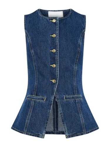 colarat Damen Denim 2-teiliges Set Casual Business Ärmellos Jeans Blazer Weste Tops und Shorts Outfit Trainingsanzüge, Only Weste, X-Large colarat Damen Denim 2-teiliges Set Casual Business Ärmellos Jeans Blazer Weste Tops und Shorts Outfit Trainingsanzüge, Only Weste, X-Large von colarat