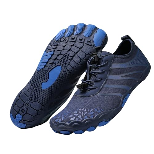 Damen Herren Wandern Barfußschuhe Breite Zehenbox Wasserschuhe Schnell Trocken Schwimmschuh Atmungsaktiv & Rutschfest für Pool Strand Surf Walk Wasser Yoga, Blau A826, 12 Women/11 Men von coleyn