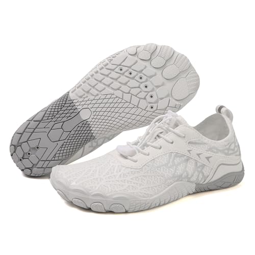 Damen Herren Wandern Barfußschuhe Breite Zehenbox Wasserschuhe Schnell Trocken Schwimmschuh Atmungsaktiv & Rutschfest für Pool Strand Surf Walk Wasser Yoga, Grau 811, 11 Women/9.5 Men von coleyn